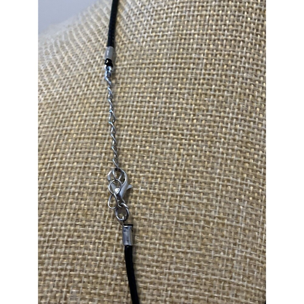 Owl Pendant Necklace Glass with Rhinestones on Black Cord 16”-18"  Handmade - Picture 3 of 3